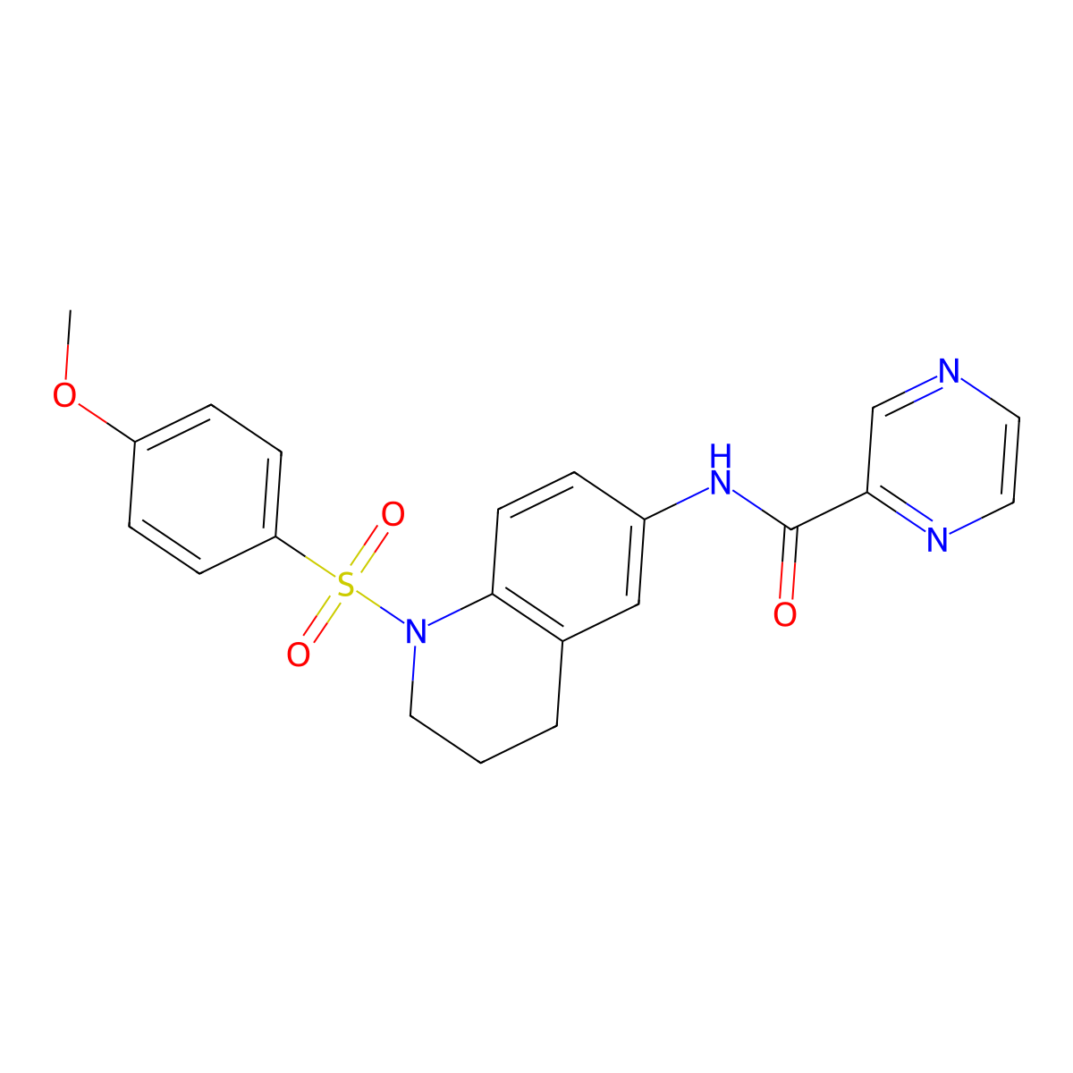 N-(1-((4-methoxyphenyl)sulfonyl)-1,2,3,4-tetrahydroquinolin-6-yl)pyrazine-2-carboxamide molecular structure, CAS 1207021-03-1