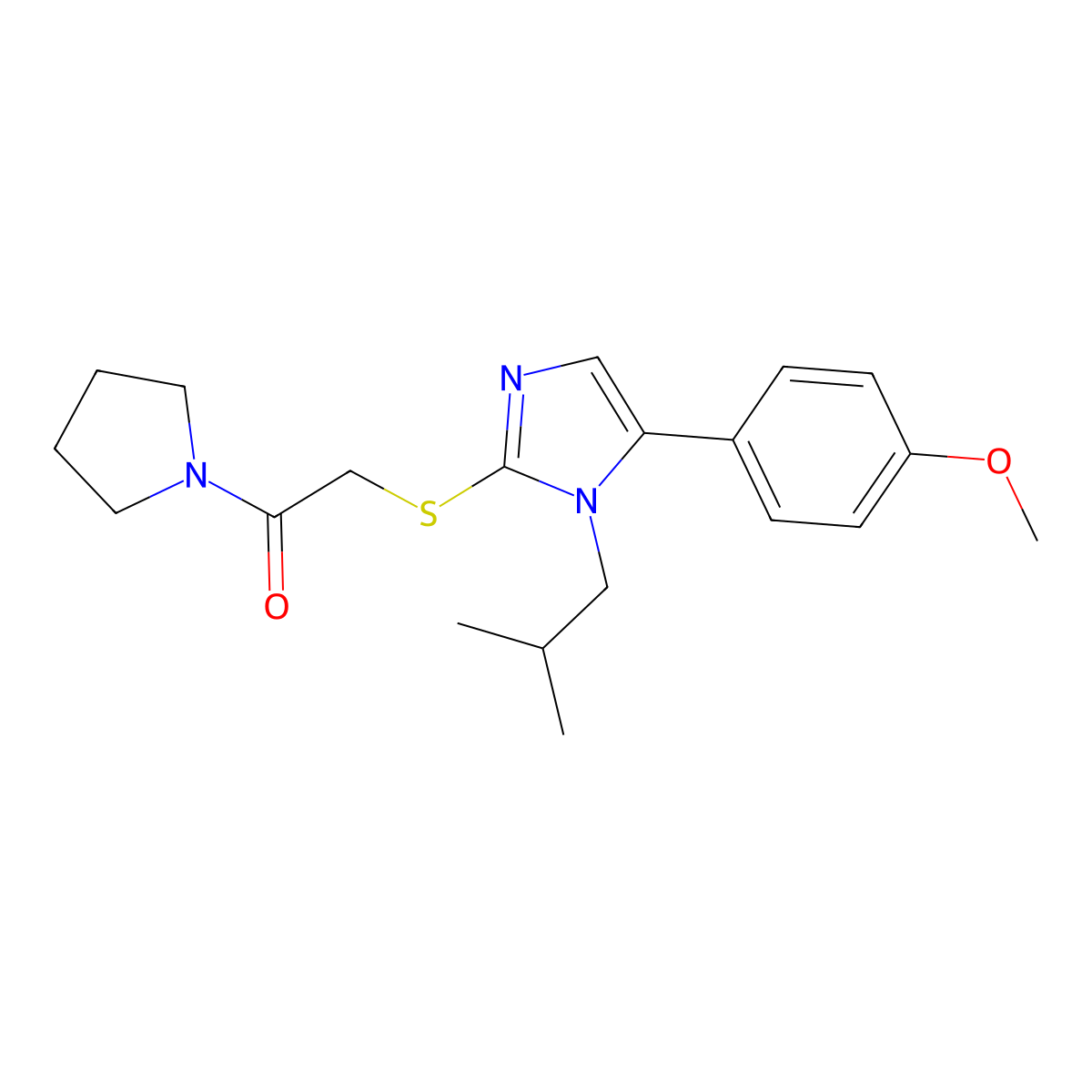 2-((1-isobutyl-5-(4-methoxyphenyl)-1H-imidazol-2-yl)thio)-1-(pyrrolidin-1-yl)ethanone molecular structure, CAS 1207021-07-5