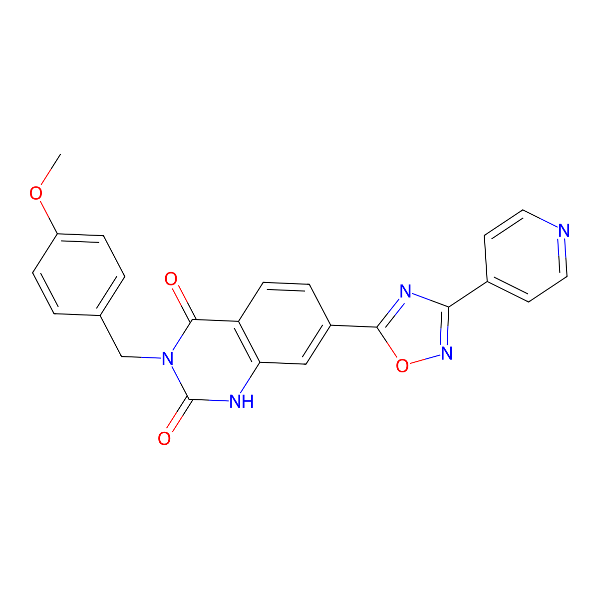 3-(4-methoxybenzyl)-7-(3-pyridin-4-yl-1,2,4-oxadiazol-5-yl)quinazoline-2,4(1H,3H)-dione molecular structure, CAS 1207021-08-6