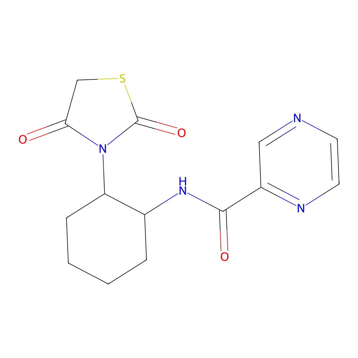 N-(2-(2,4-dioxothiazolidin-3-yl)cyclohexyl)pyrazine-2-carboxamide molecular structure, CAS 1207021-10-0