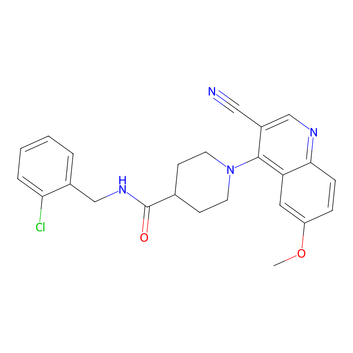 N-(2-chlorobenzyl)-1-(3-cyano-6-methoxyquinolin-4-yl)piperidine-4-carboxamide molecular structure, CAS 1207021-14-4