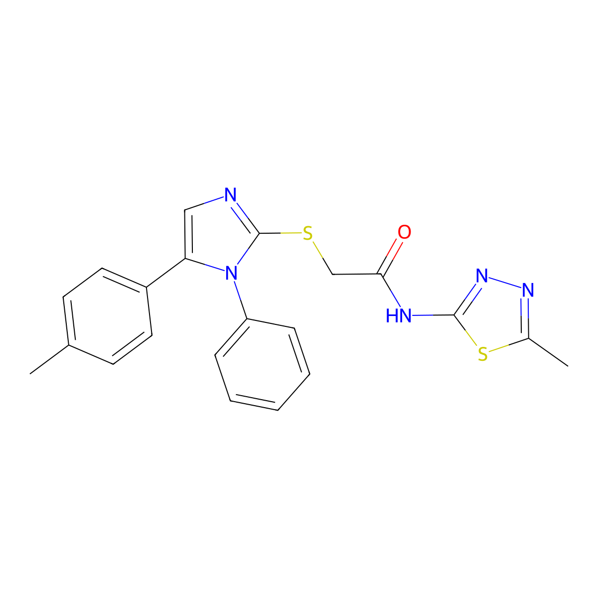 N-(5-methyl-1,3,4-thiadiazol-2-yl)-2-((1-phenyl-5-(p-tolyl)-1H-imidazol-2-yl)thio)acetamide molecular structure, CAS 1207021-17-7