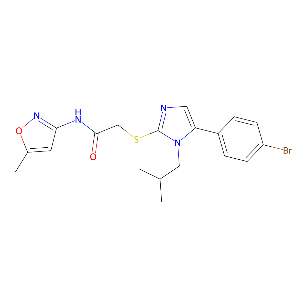 2-((5-(4-bromophenyl)-1-isobutyl-1H-imidazol-2-yl)thio)-N-(5-methylisoxazol-3-yl)acetamide molecular structure, CAS 1207021-21-3