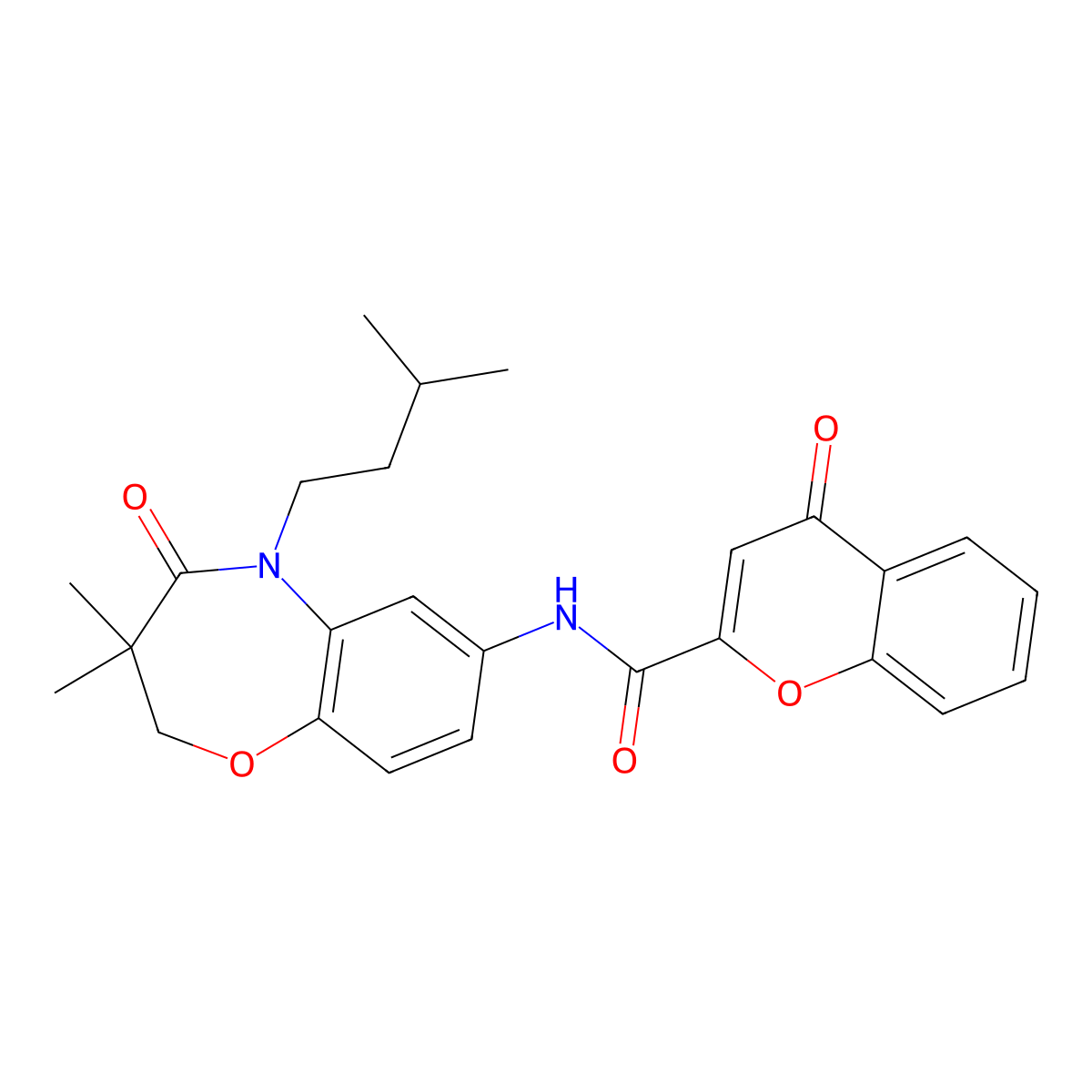 N-(5-isopentyl-3,3-dimethyl-4-oxo-2,3,4,5-tetrahydrobenzo[b][1,4]oxazepin-7-yl)-4-oxo-4H-chromene-2-carboxamide molecular structure, CAS 1207021-26-8