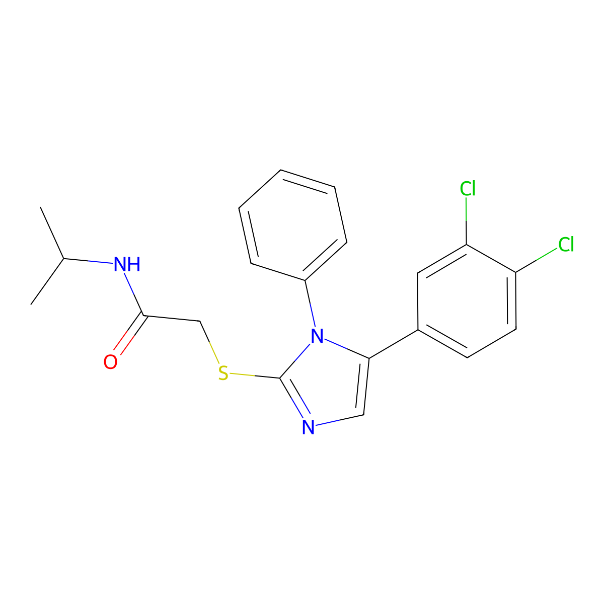 2-((5-(3,4-dichlorophenyl)-1-phenyl-1H-imidazol-2-yl)thio)-N-isopropylacetamide molecular structure, CAS 1207021-27-9