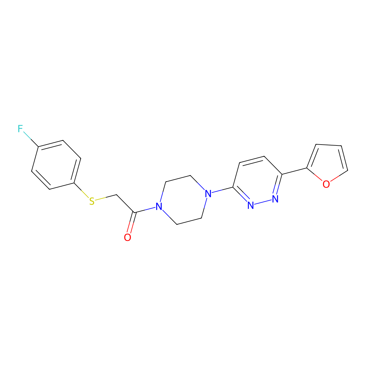 2-((4-Fluorophenyl)thio)-1-(4-(6-(furan-2-yl)pyridazin-3-yl)piperazin-1-yl)ethanone molecular structure, CAS 1207021-32-6