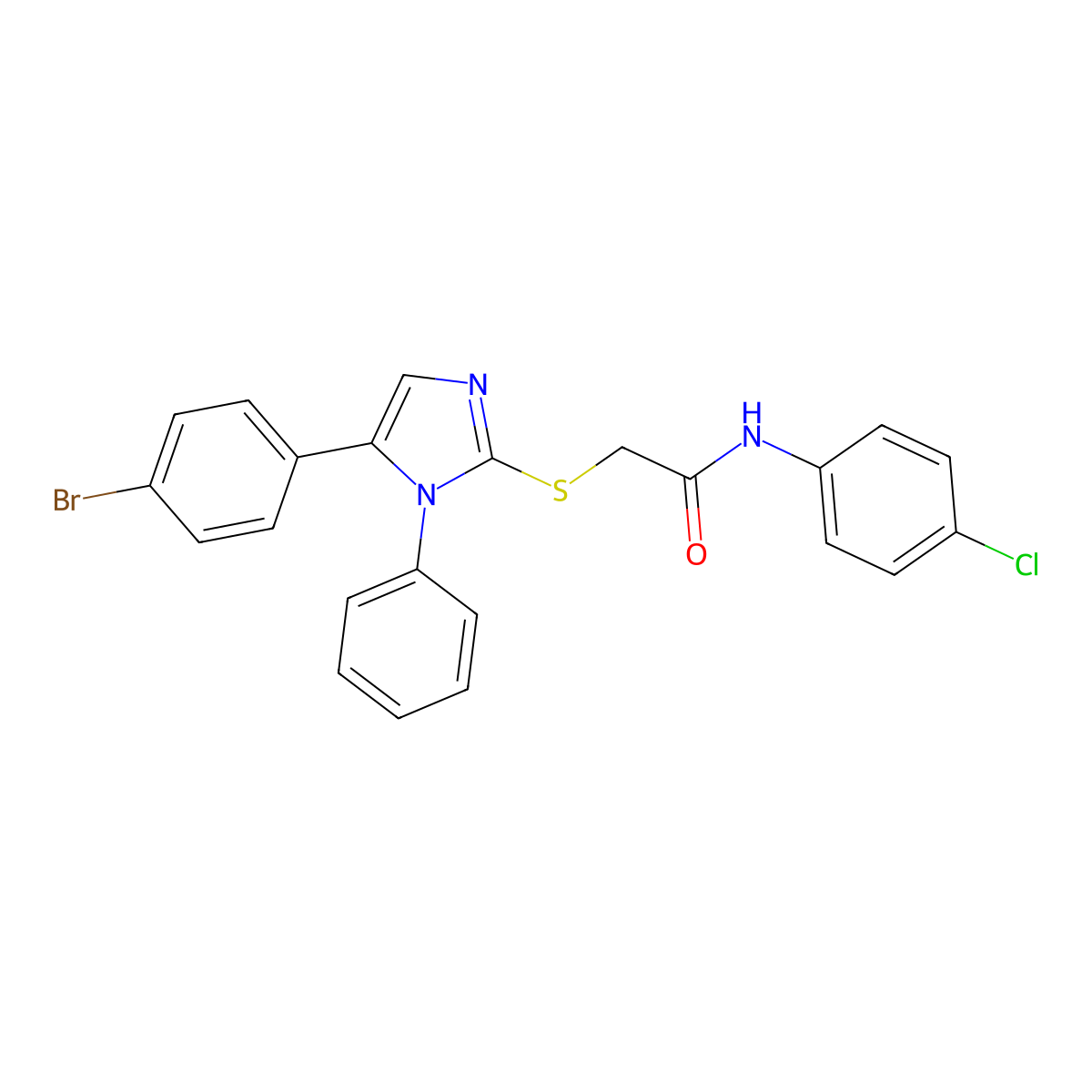 2-((5-(4-bromophenyl)-1-phenyl-1H-imidazol-2-yl)thio)-N-(4-chlorophenyl)acetamide molecular structure, CAS 1207021-37-1