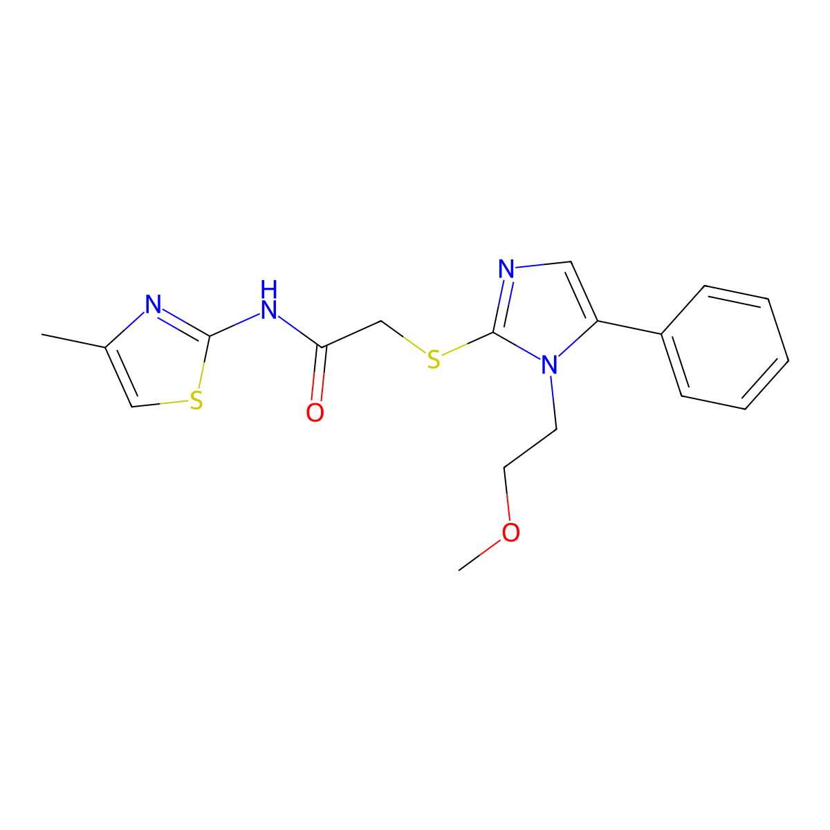 2-((1-(2-methoxyethyl)-5-phenyl-1H-imidazol-2-yl)thio)-N-(4-methylthiazol-2-yl)acetamide molecular structure, CAS 1207021-42-8