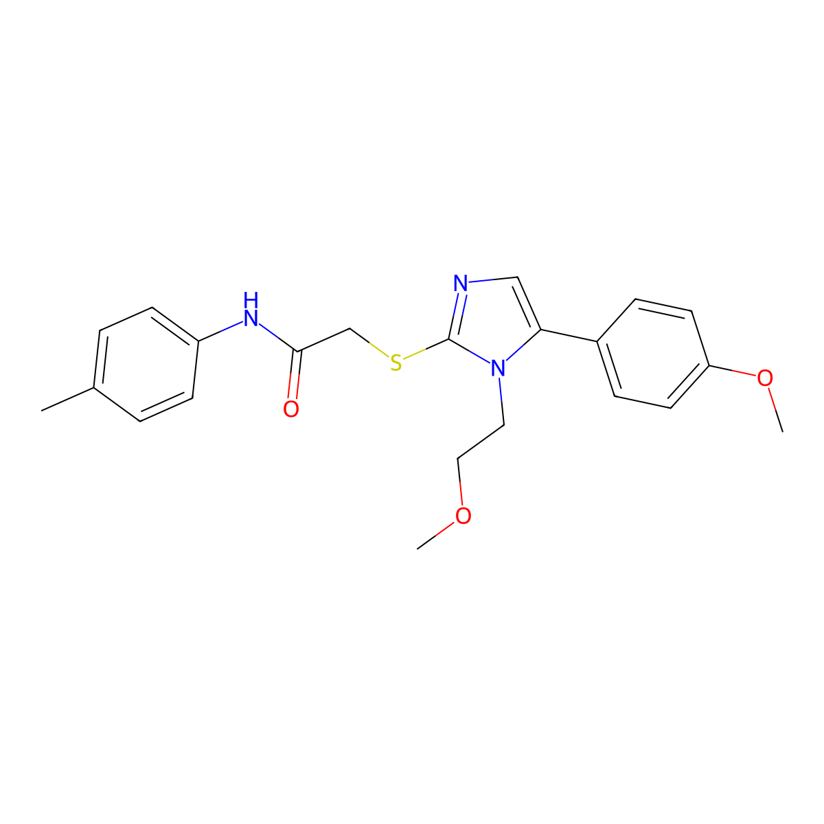 2-((1-(2-methoxyethyl)-5-(4-methoxyphenyl)-1H-imidazol-2-yl)thio)-N-(p-tolyl)acetamide molecular structure, CAS 1207021-50-8