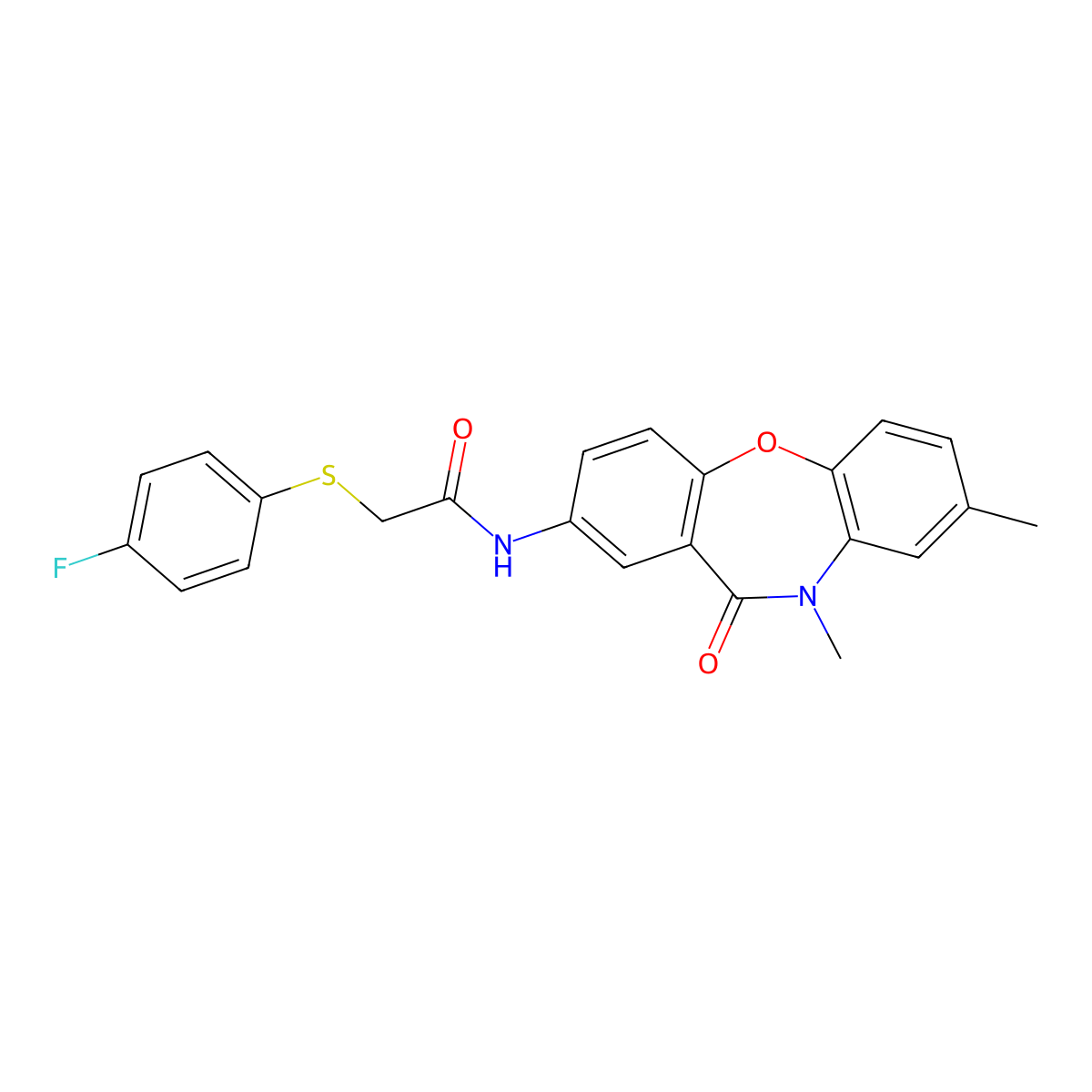 N-{6,9-dimethyl-10-oxo-2-oxa-9-azatricyclo[9.4.0.0^{3,8}]pentadeca-1(11),3(8),4,6,12,14-hexaen-13-yl}-2-[(4-fluorophenyl)sulfanyl]acetamide molecular structure, CAS 1207021-52-0