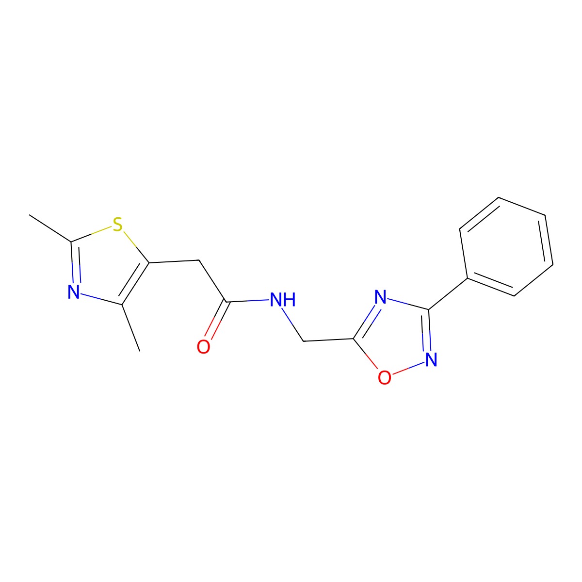 2-(2,4-dimethylthiazol-5-yl)-N-((3-phenyl-1,2,4-oxadiazol-5-yl)methyl)acetamide molecular structure, CAS 1207021-54-2