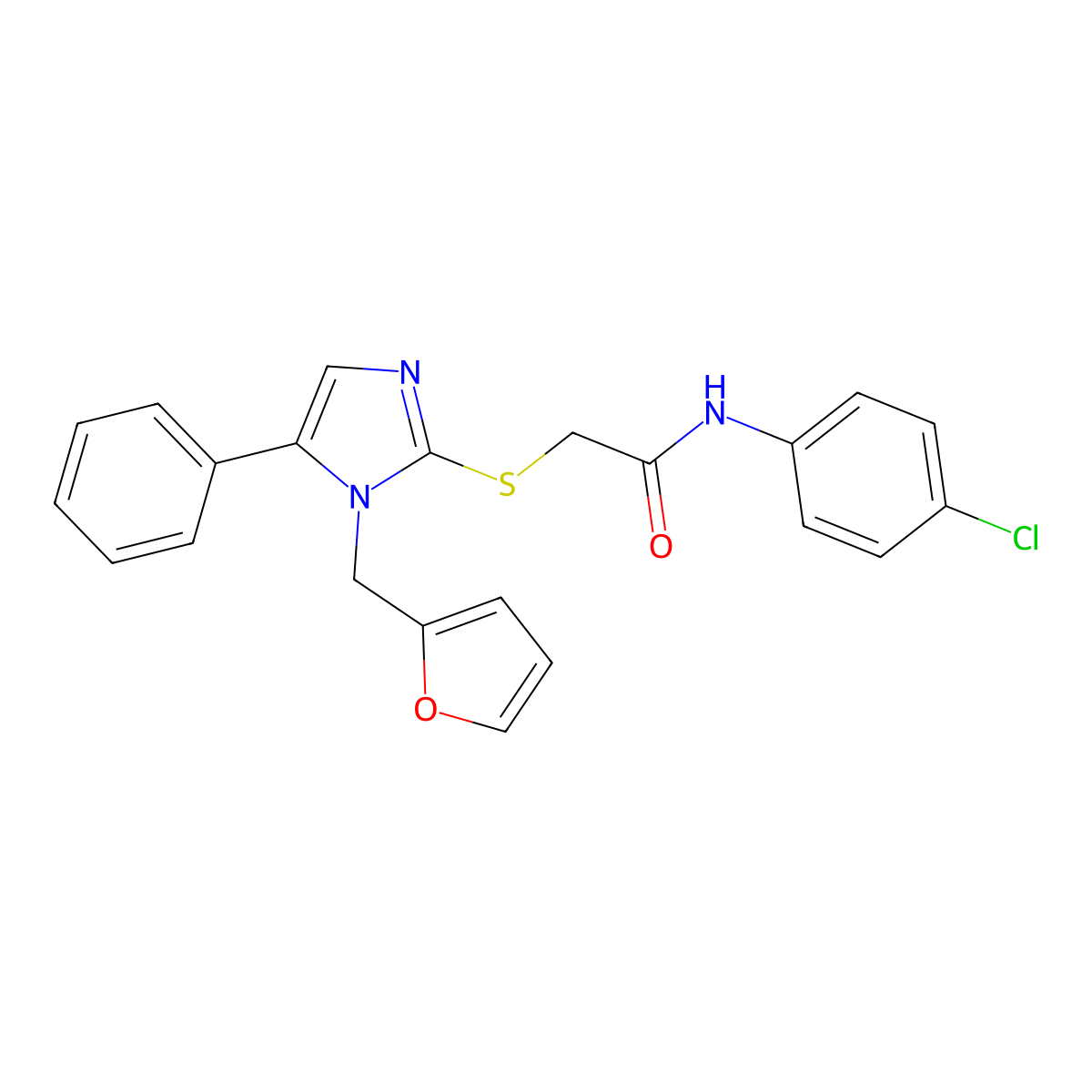 N-(4-chlorophenyl)-2-({1-[(furan-2-yl)methyl]-5-phenyl-1H-imidazol-2-yl}sulfanyl)acetamide molecular structure, CAS 1207021-56-4