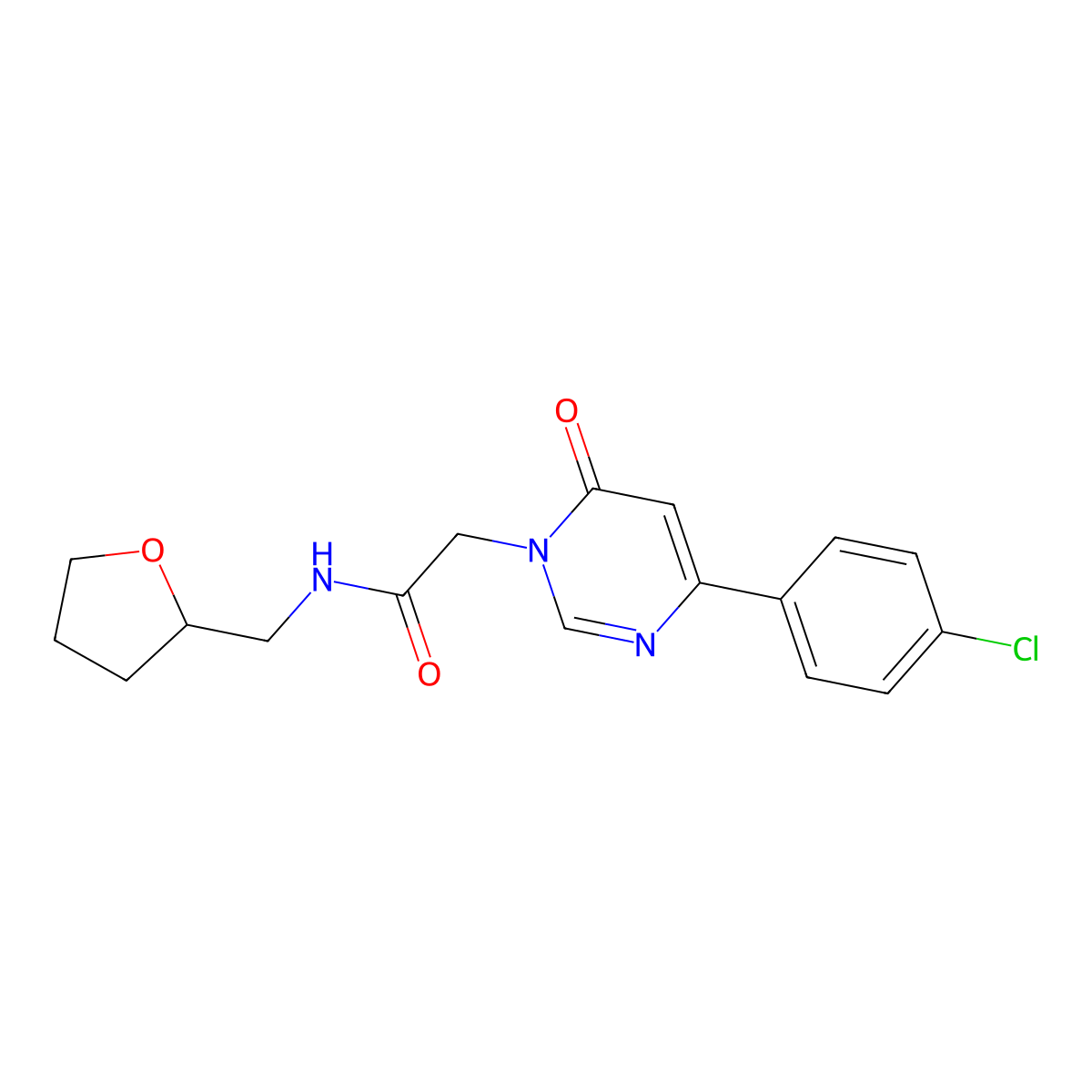 2-(4-(4-chlorophenyl)-6-oxopyrimidin-1(6H)-yl)-N-((tetrahydrofuran-2-yl)methyl)acetamide molecular structure, CAS 1207021-57-5