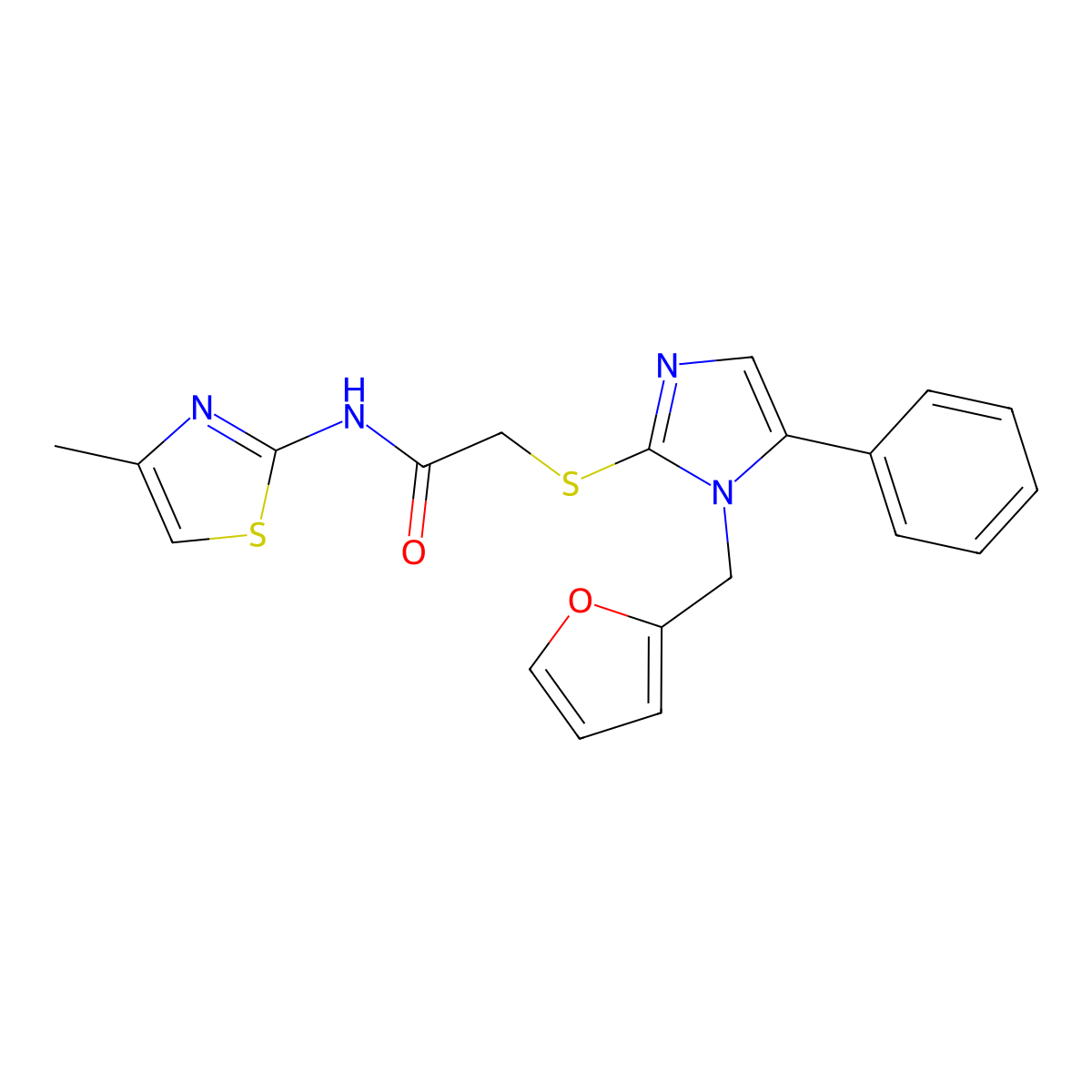 2-((1-(furan-2-ylmethyl)-5-phenyl-1H-imidazol-2-yl)thio)-N-(4-methylthiazol-2-yl)acetamide molecular structure, CAS 1207021-59-7