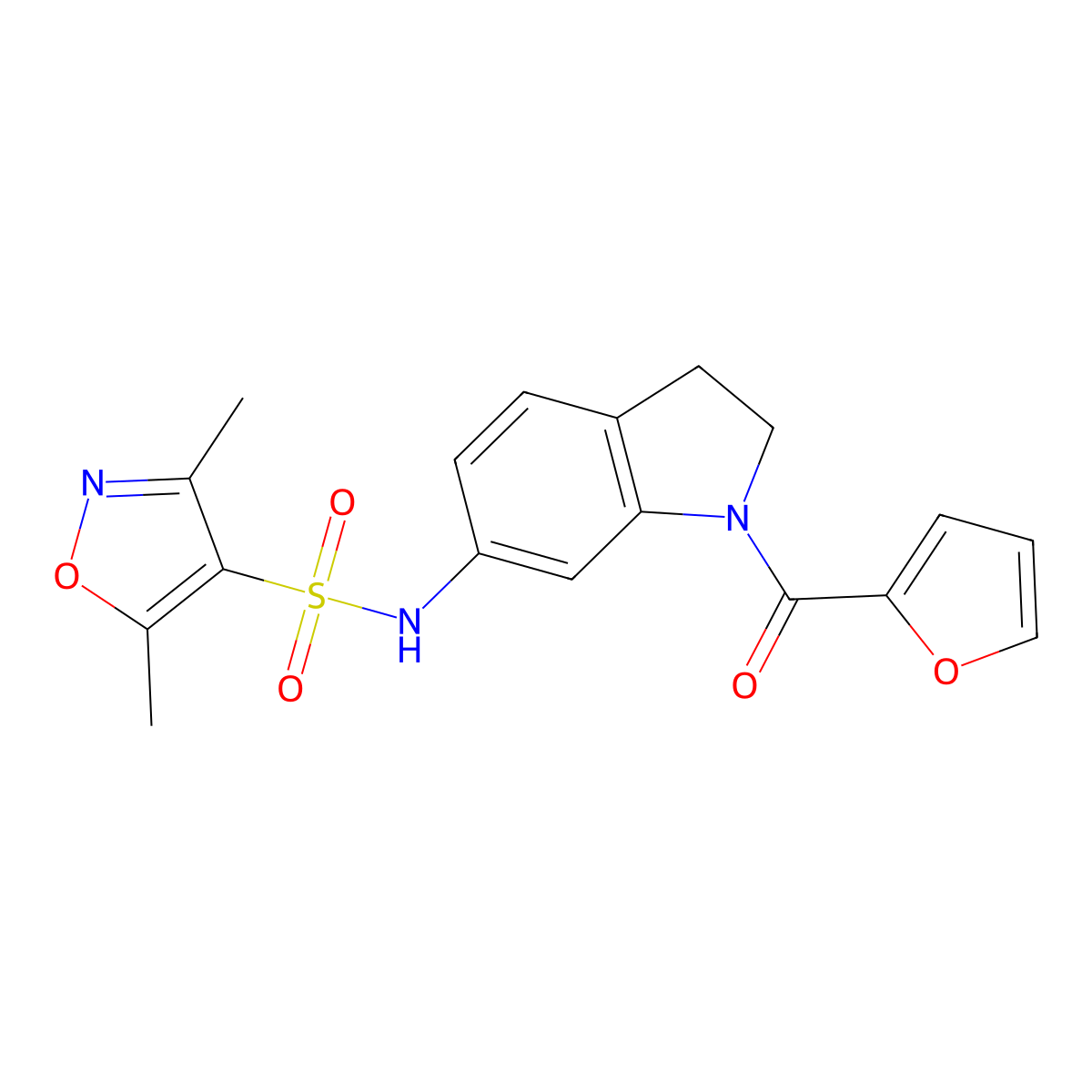 N-(1-(furan-2-carbonyl)indolin-6-yl)-3,5-dimethylisoxazole-4-sulfonamide molecular structure, CAS 1207021-63-3