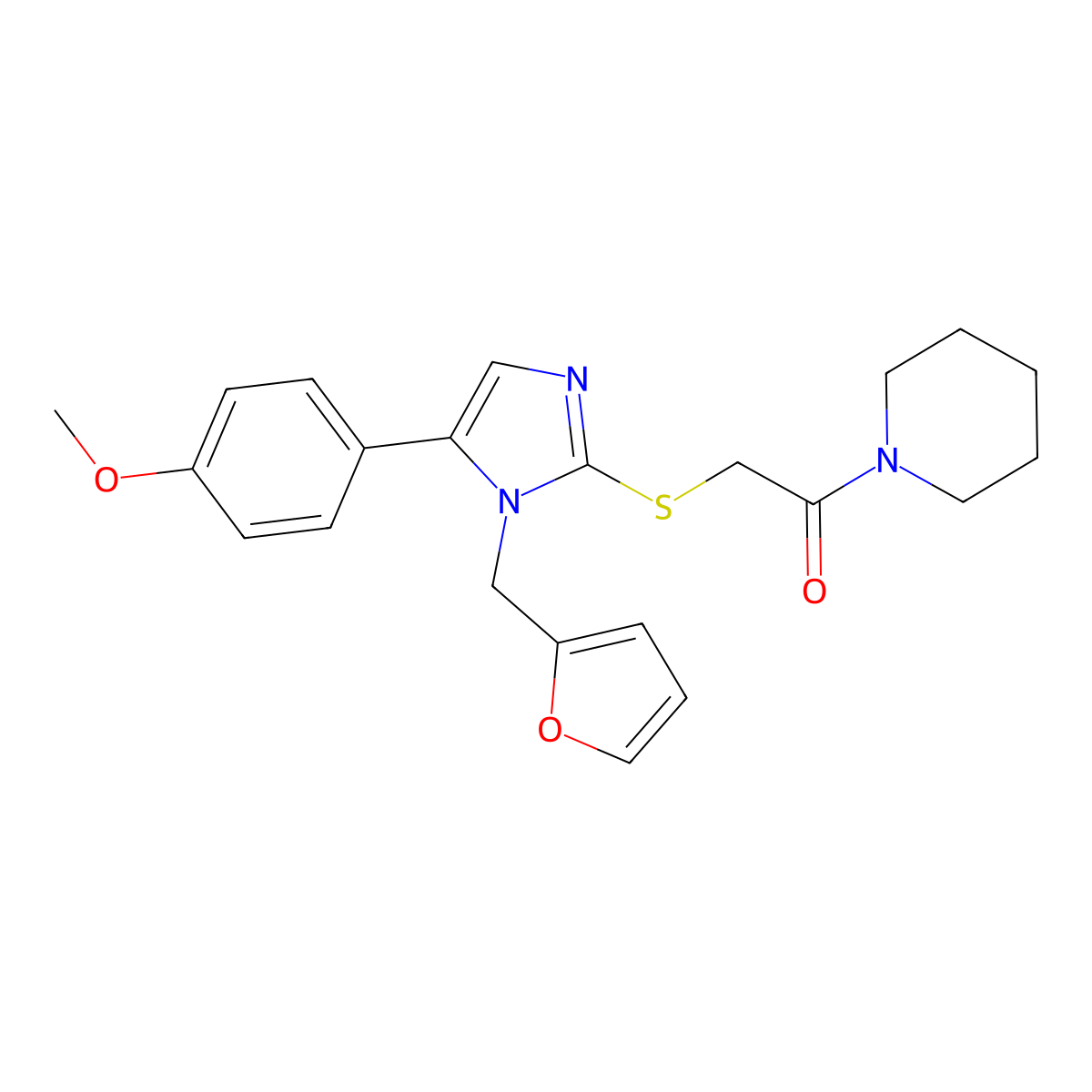 2-((1-(furan-2-ylmethyl)-5-(4-methoxyphenyl)-1H-imidazol-2-yl)thio)-1-(piperidin-1-yl)ethanone molecular structure, CAS 1207021-66-6