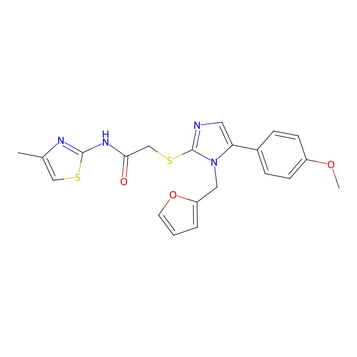 2-((1-(furan-2-ylmethyl)-5-(4-methoxyphenyl)-1H-imidazol-2-yl)thio)-N-(4-methylthiazol-2-yl)acetamide molecular structure, CAS 1207021-71-3