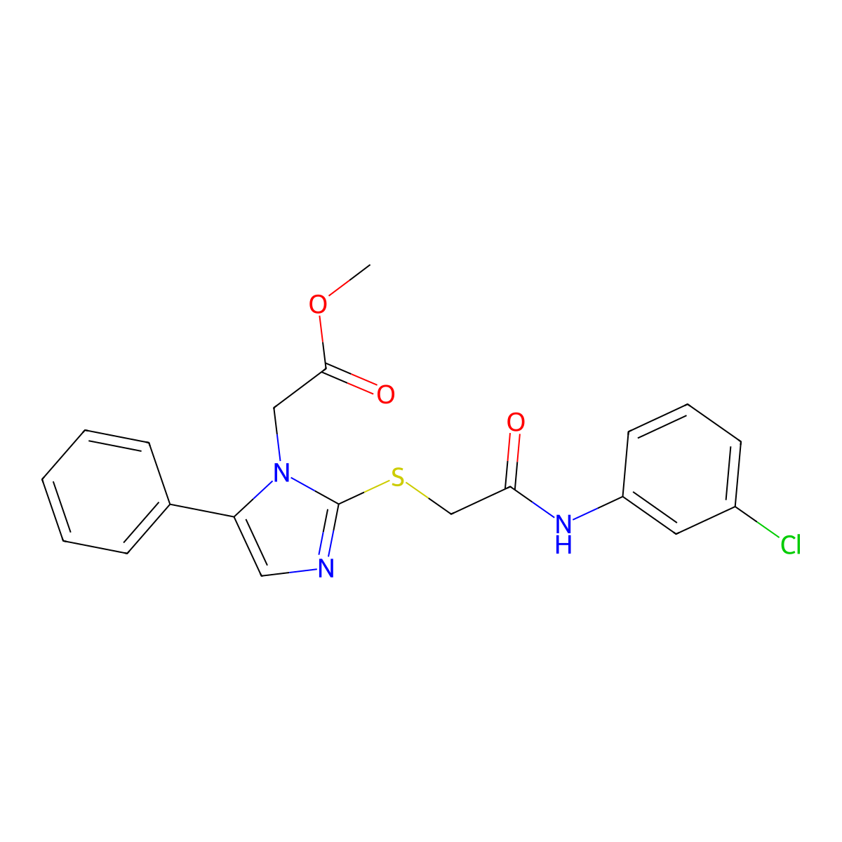 methyl 2-(2-((2-((3-chlorophenyl)amino)-2-oxoethyl)thio)-5-phenyl-1H-imidazol-1-yl)acetate molecular structure, CAS 1207021-73-5