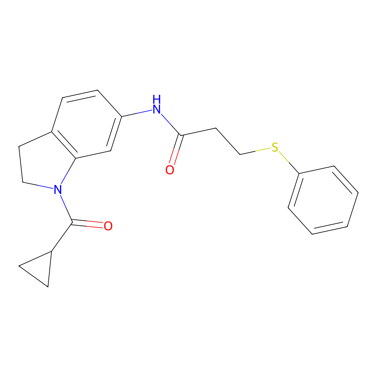 N-(1-(cyclopropanecarbonyl)indolin-6-yl)-3-(phenylthio)propanamide molecular structure, CAS 1207021-76-8