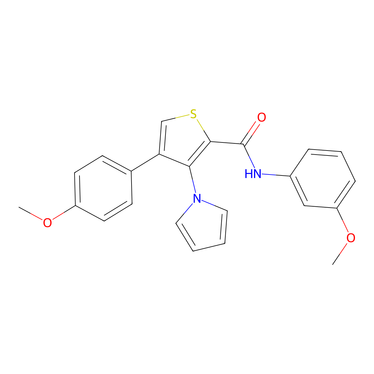N-(3-methoxyphenyl)-4-(4-methoxyphenyl)-3-(1H-pyrrol-1-yl)thiophene-2-carboxamide molecular structure, CAS 1207021-82-6