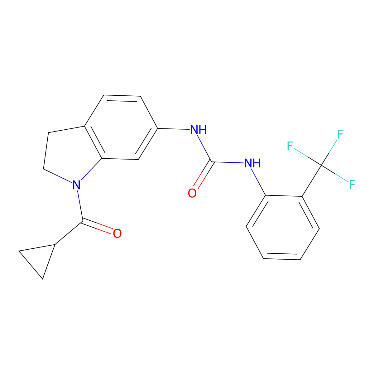 1-(1-(Cyclopropanecarbonyl)indolin-6-yl)-3-(2-(trifluoromethyl)phenyl)urea molecular structure, CAS 1207021-84-8
