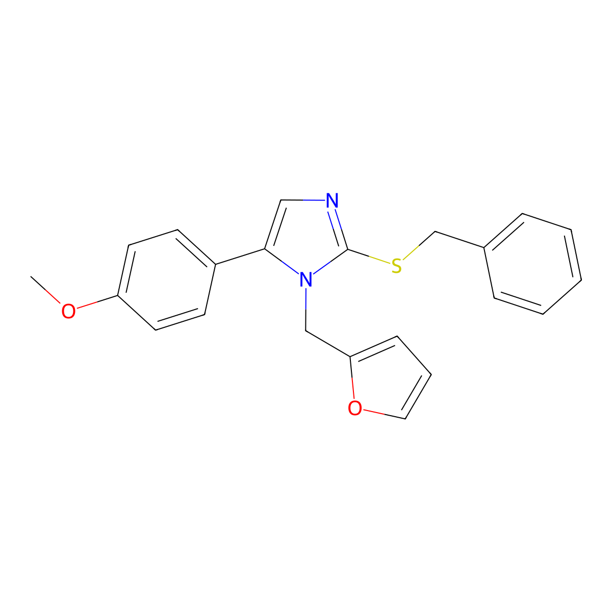 2-(benzylthio)-1-(furan-2-ylmethyl)-5-(4-methoxyphenyl)-1H-imidazole molecular structure, CAS 1207021-86-0