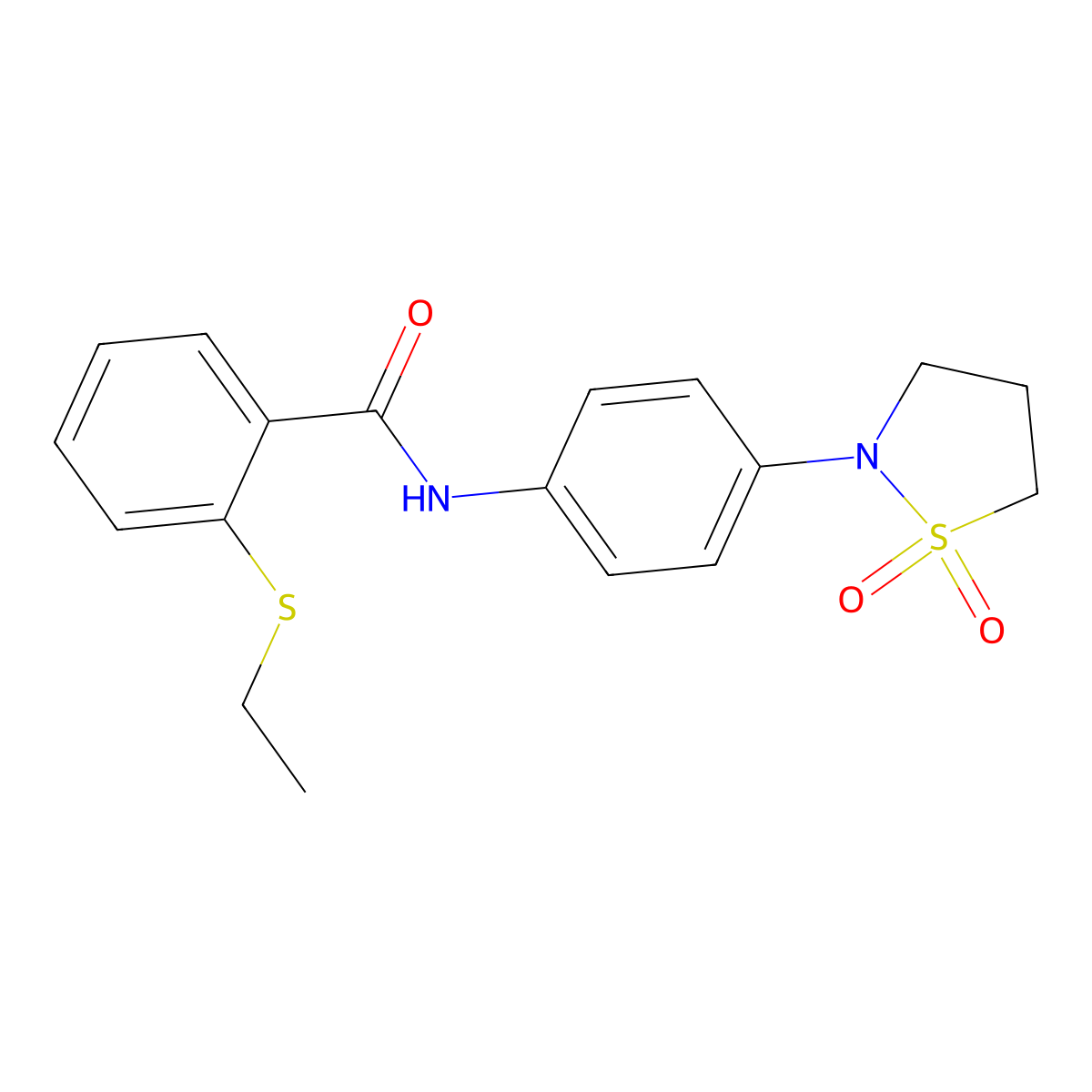 N-(4-(1,1-dioxidoisothiazolidin-2-yl)phenyl)-2-(ethylthio)benzamide molecular structure, CAS 1207021-91-7