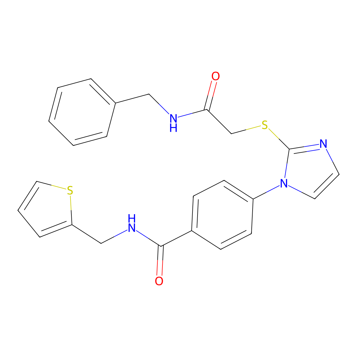 4-(2-{[(benzylcarbamoyl)methyl]sulfanyl}-1H-imidazol-1-yl)-N-[(thiophen-2-yl)methyl]benzamide molecular structure, CAS 1207021-92-8