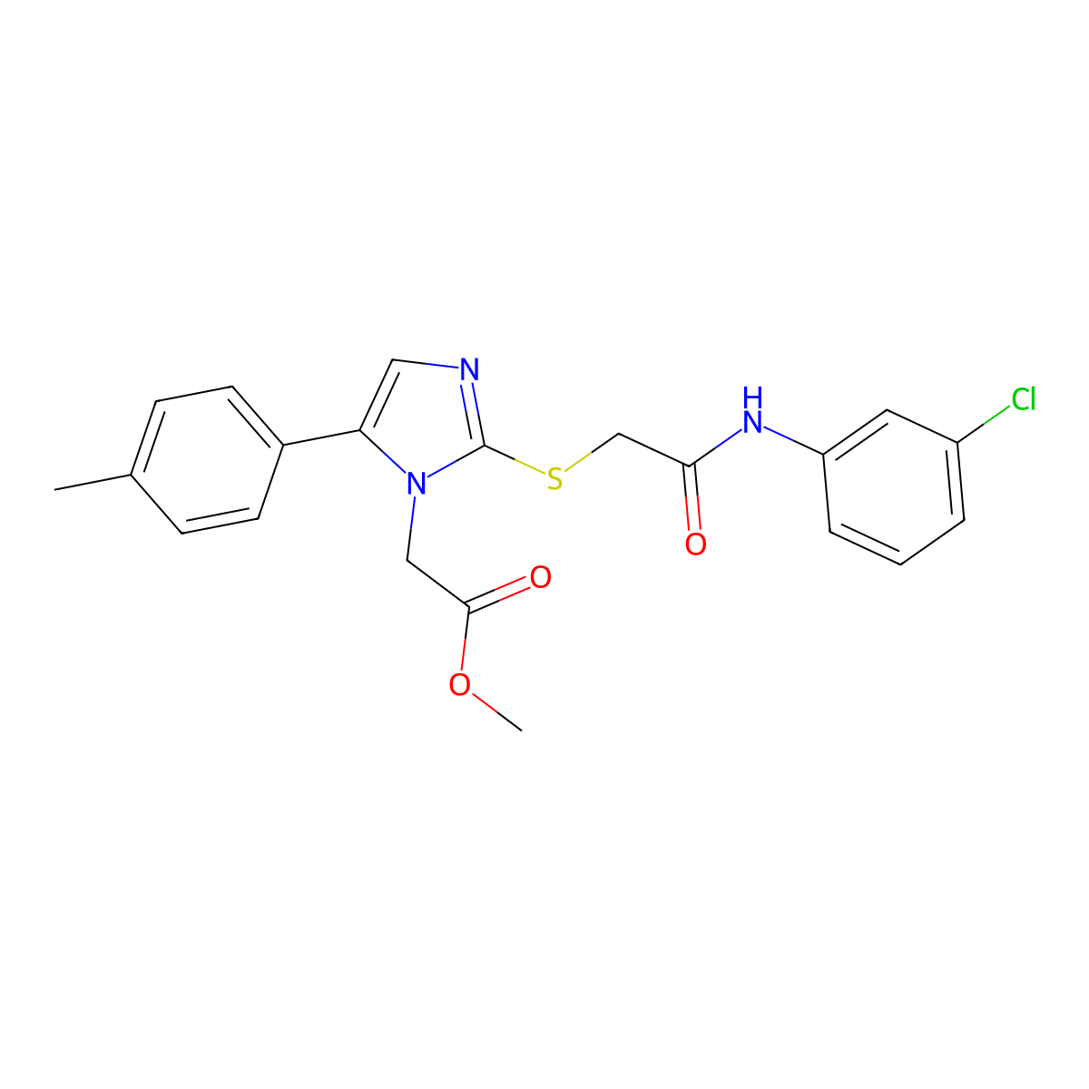 methyl 2-(2-((2-((3-chlorophenyl)amino)-2-oxoethyl)thio)-5-(p-tolyl)-1H-imidazol-1-yl)acetate molecular structure, CAS 1207021-93-9