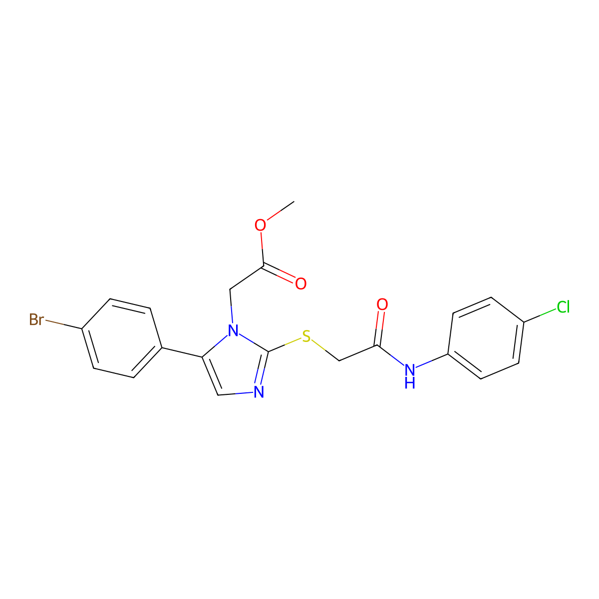 methyl 2-(5-(4-bromophenyl)-2-((2-((4-chlorophenyl)amino)-2-oxoethyl)thio)-1H-imidazol-1-yl)acetate molecular structure, CAS 1207022-01-2