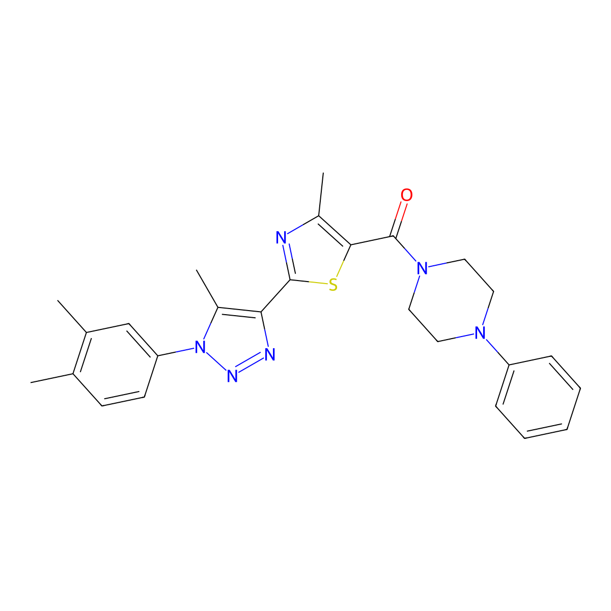 (2-(1-(3,4-dimethylphenyl)-5-methyl-1H-1,2,3-triazol-4-yl)-4-methylthiazol-5-yl)(4-phenylpiperazin-1-yl)methanone molecular structure, CAS 1207022-02-3