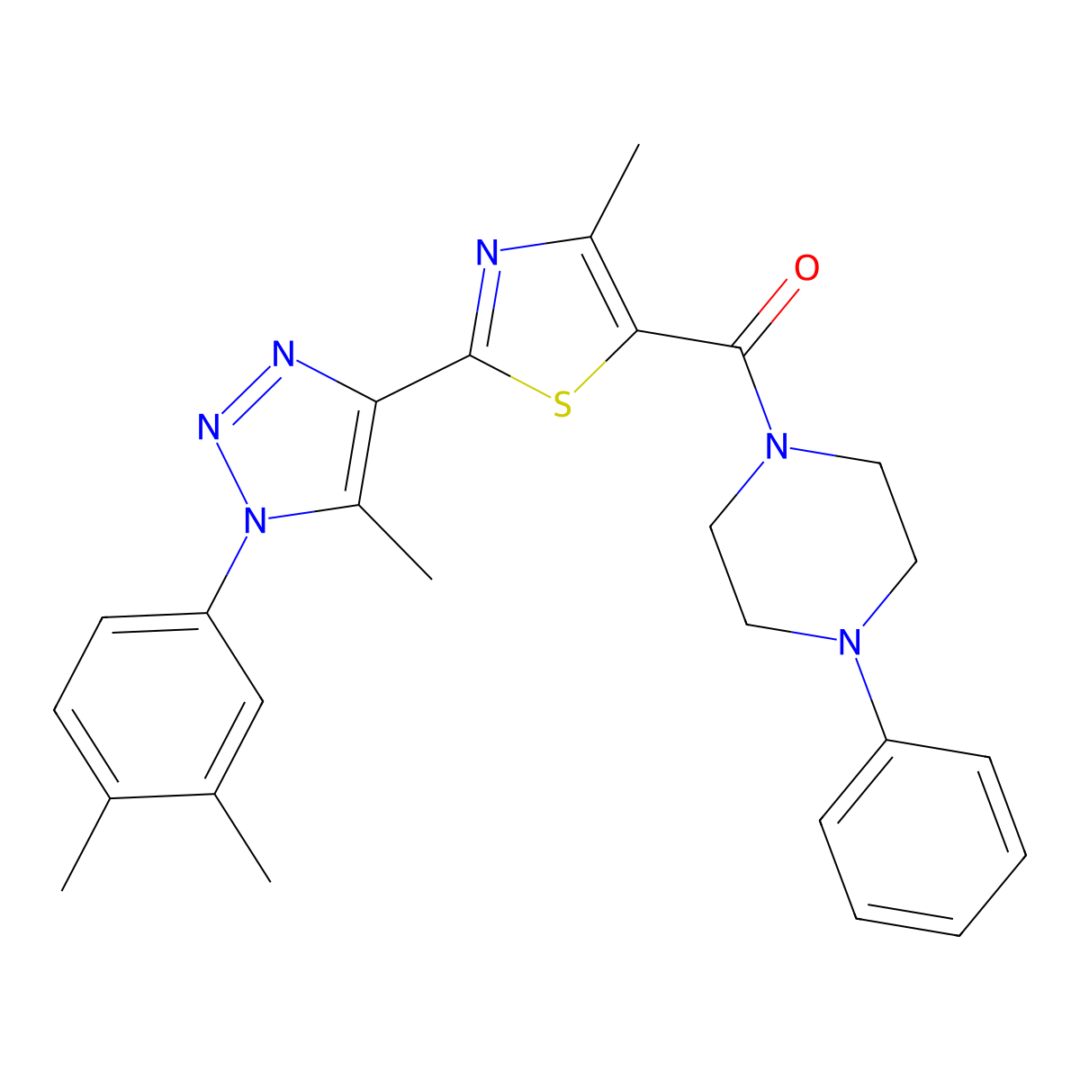 (2-(1-(3,4-dimethylphenyl)-5-methyl-1H-1,2,3-triazol-4-yl)-4-methylthiazol-5-yl)(4-phenylpiperazin-1-yl)methanone molecular structure, CAS 1207022-02-3