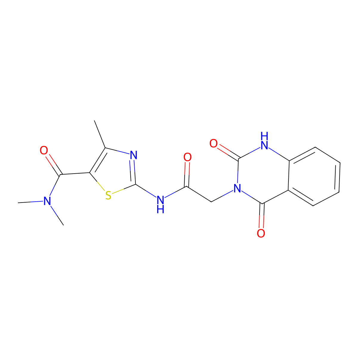 2-(2-(2,4-dioxo-1,2-dihydroquinazolin-3(4H)-yl)acetamido)-N,N,4-trimethylthiazole-5-carboxamide molecular structure, CAS 1207022-03-4