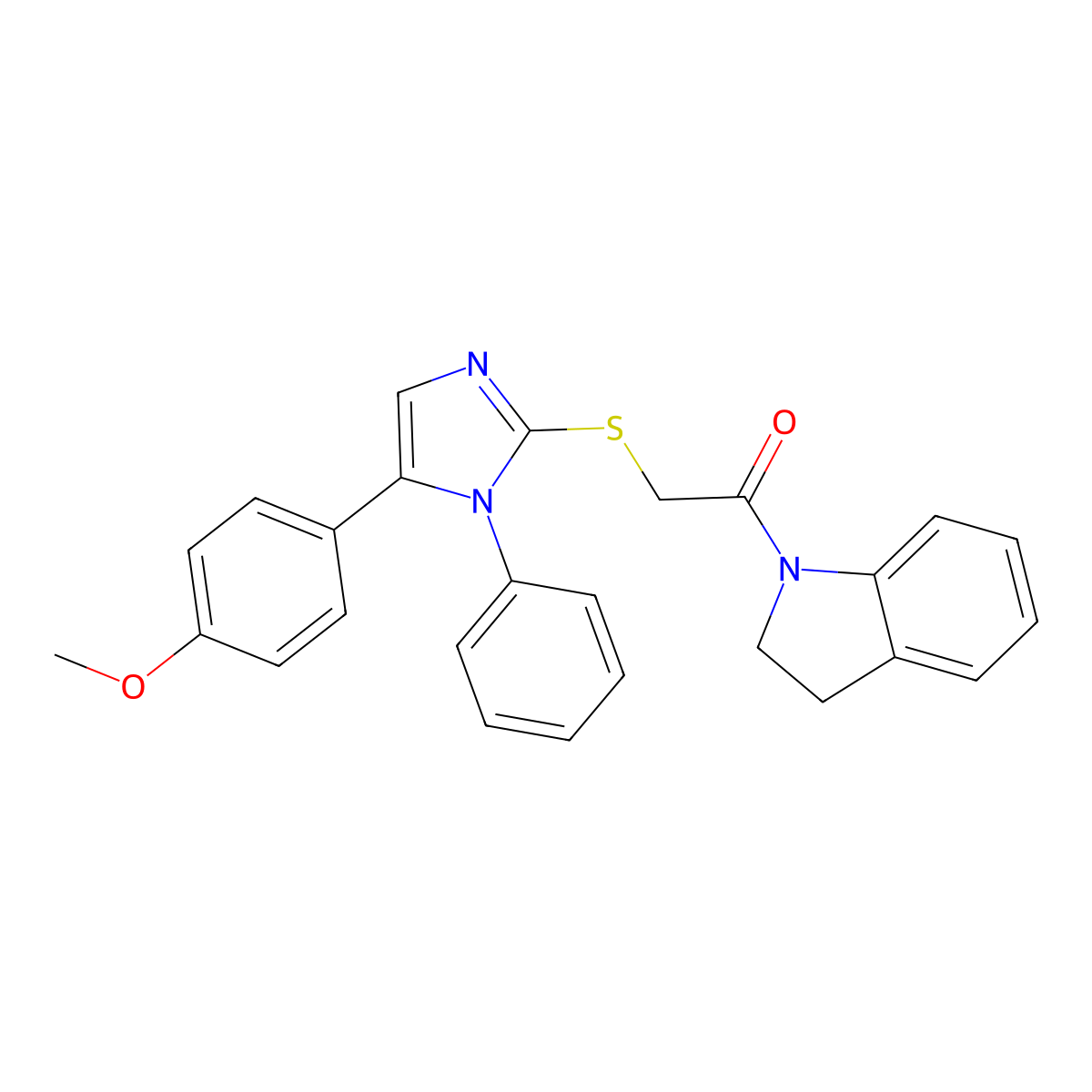 1-(indolin-1-yl)-2-((5-(4-methoxyphenyl)-1-phenyl-1H-imidazol-2-yl)thio)ethanone molecular structure, CAS 1207022-08-9