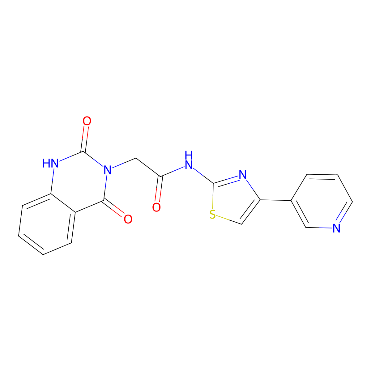 2-(2,4-dioxo-1,2-dihydroquinazolin-3(4H)-yl)-N-(4-(pyridin-3-yl)thiazol-2-yl)acetamide molecular structure, CAS 1207022-09-0