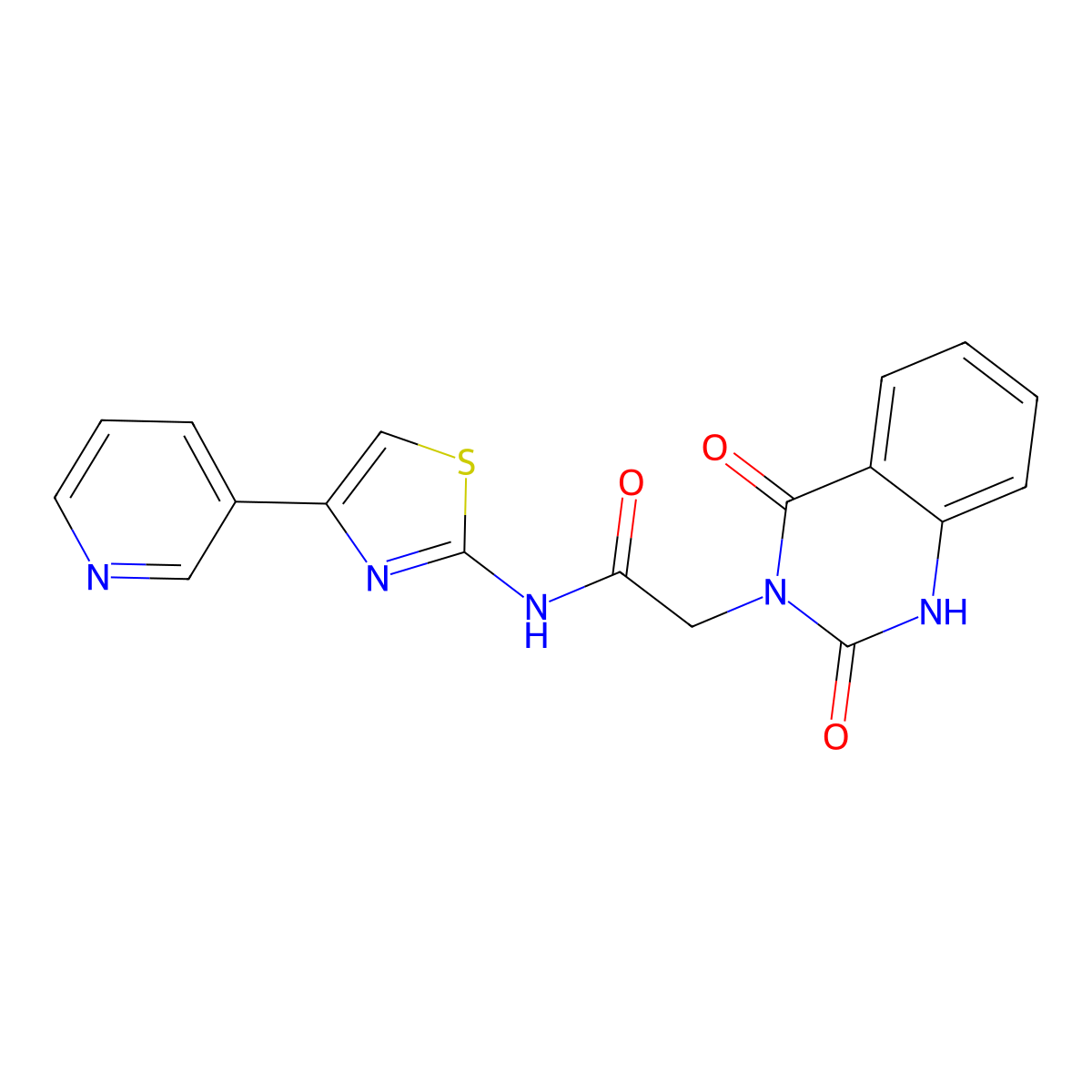 2-(2,4-dioxo-1,2-dihydroquinazolin-3(4H)-yl)-N-(4-(pyridin-3-yl)thiazol-2-yl)acetamide molecular structure, CAS 1207022-09-0