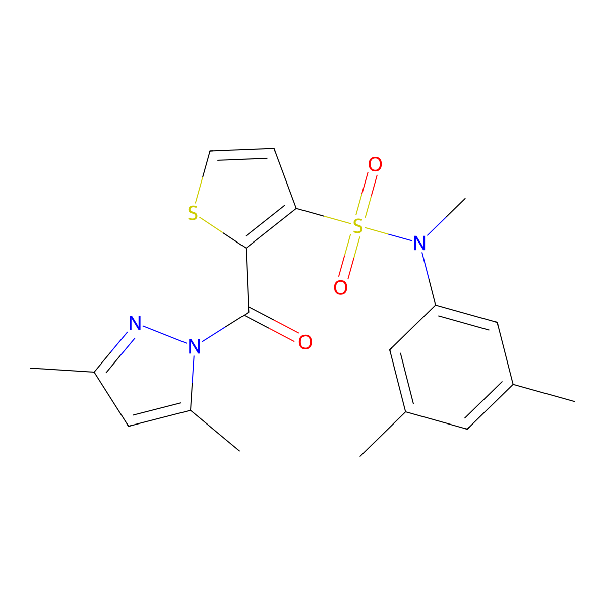 2-(3,5-dimethyl-1H-pyrazole-1-carbonyl)-N-(3,5-dimethylphenyl)-N-methylthiophene-3-sulfonamide molecular structure, CAS 1207022-15-8
