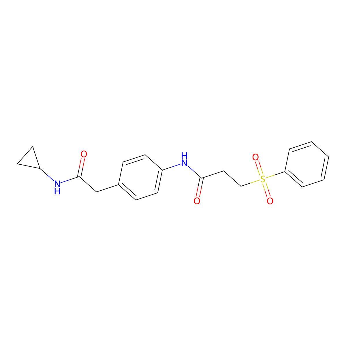 N-(4-(2-(cyclopropylamino)-2-oxoethyl)phenyl)-3-(phenylsulfonyl)propanamide molecular structure, CAS 1207022-22-7