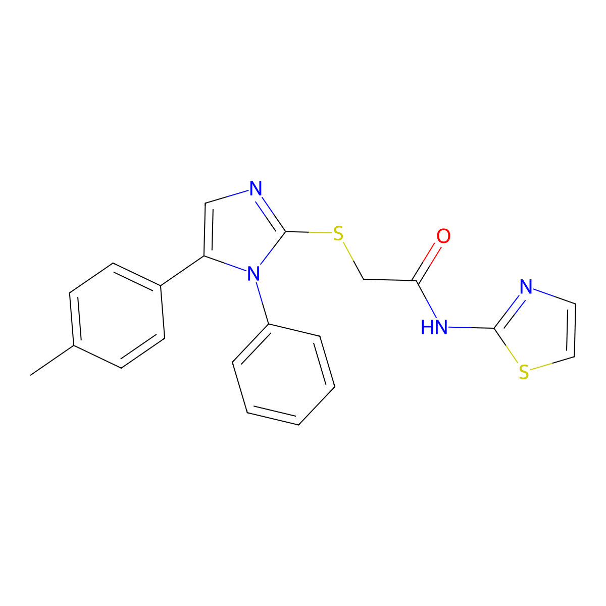 2-((1-phenyl-5-(p-tolyl)-1H-imidazol-2-yl)thio)-N-(thiazol-2-yl)acetamide molecular structure, CAS 1207022-29-4