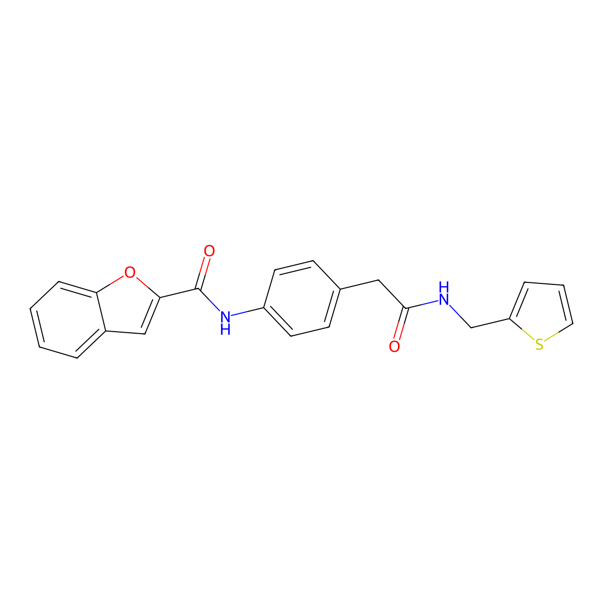 N-(4-(2-oxo-2-((thiophen-2-ylmethyl)amino)ethyl)phenyl)benzofuran-2-carboxamide molecular structure, CAS 1207022-33-0