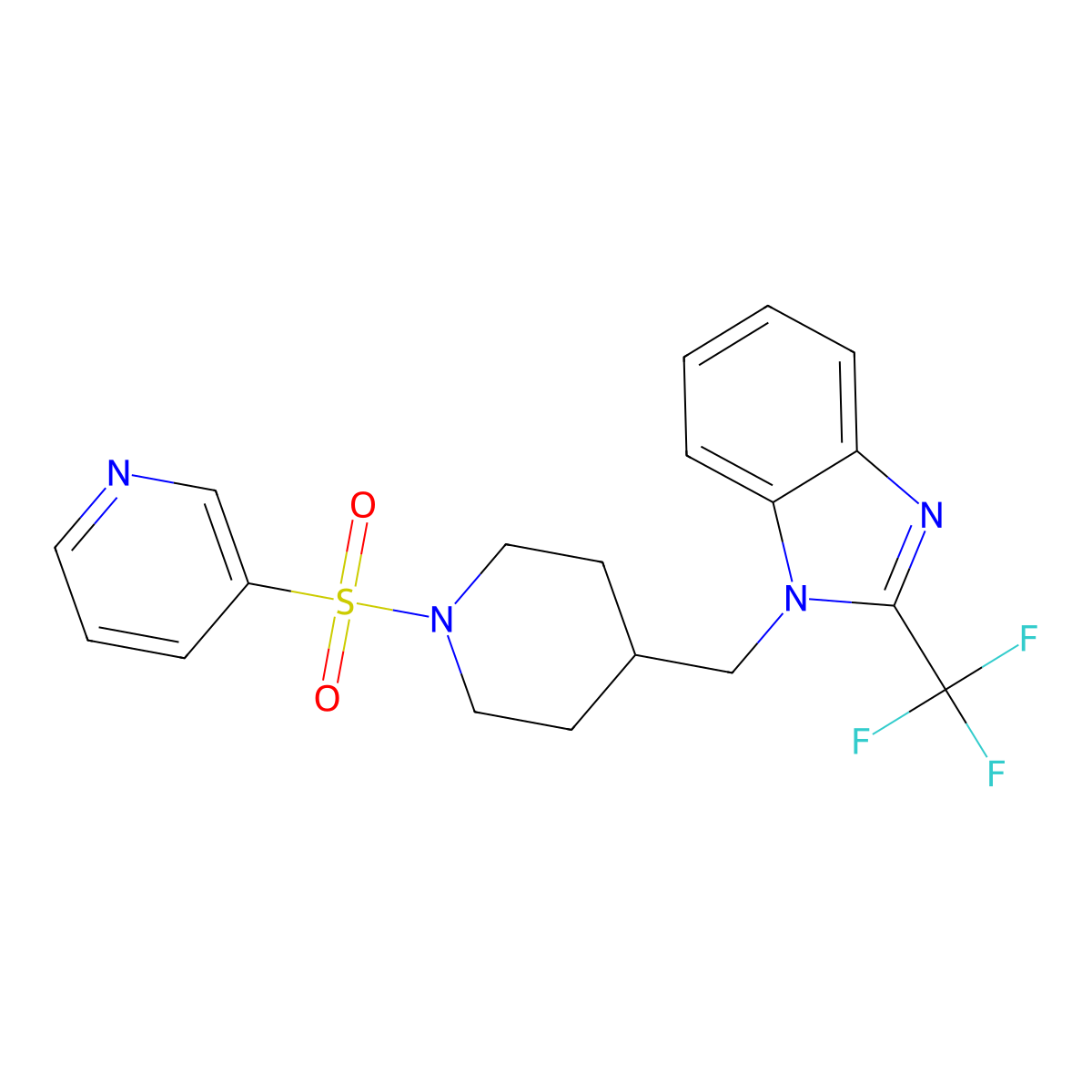 1-((1-(pyridin-3-ylsulfonyl)piperidin-4-yl)methyl)-2-(trifluoromethyl)-1H-benzo[d]imidazole molecular structure, CAS 1207022-37-4