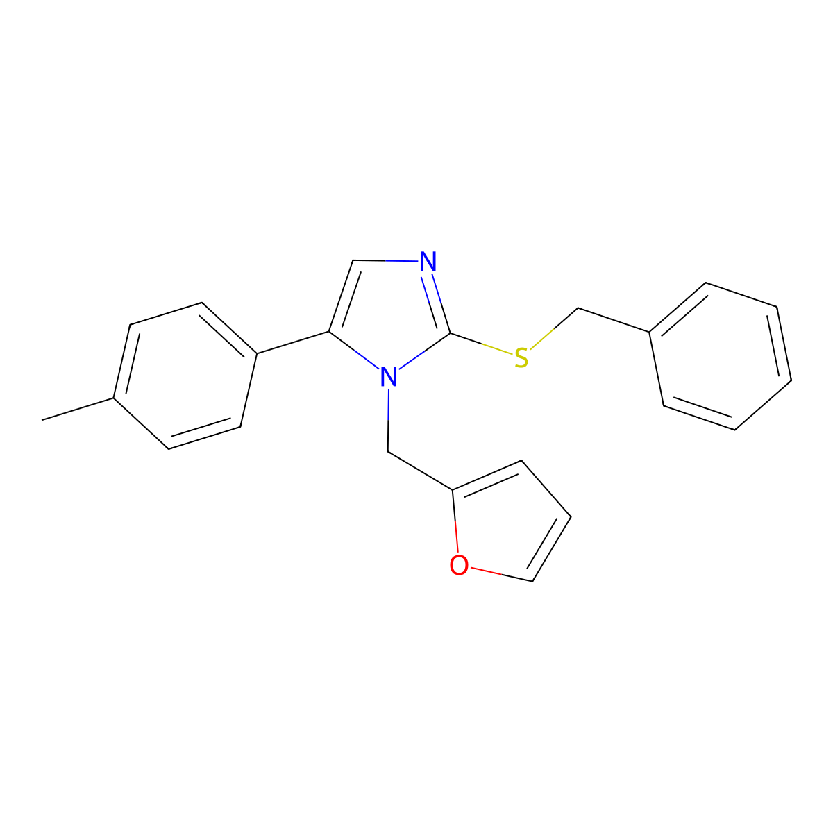 2-(benzylthio)-1-(furan-2-ylmethyl)-5-(p-tolyl)-1H-imidazole molecular structure, CAS 1207022-38-5