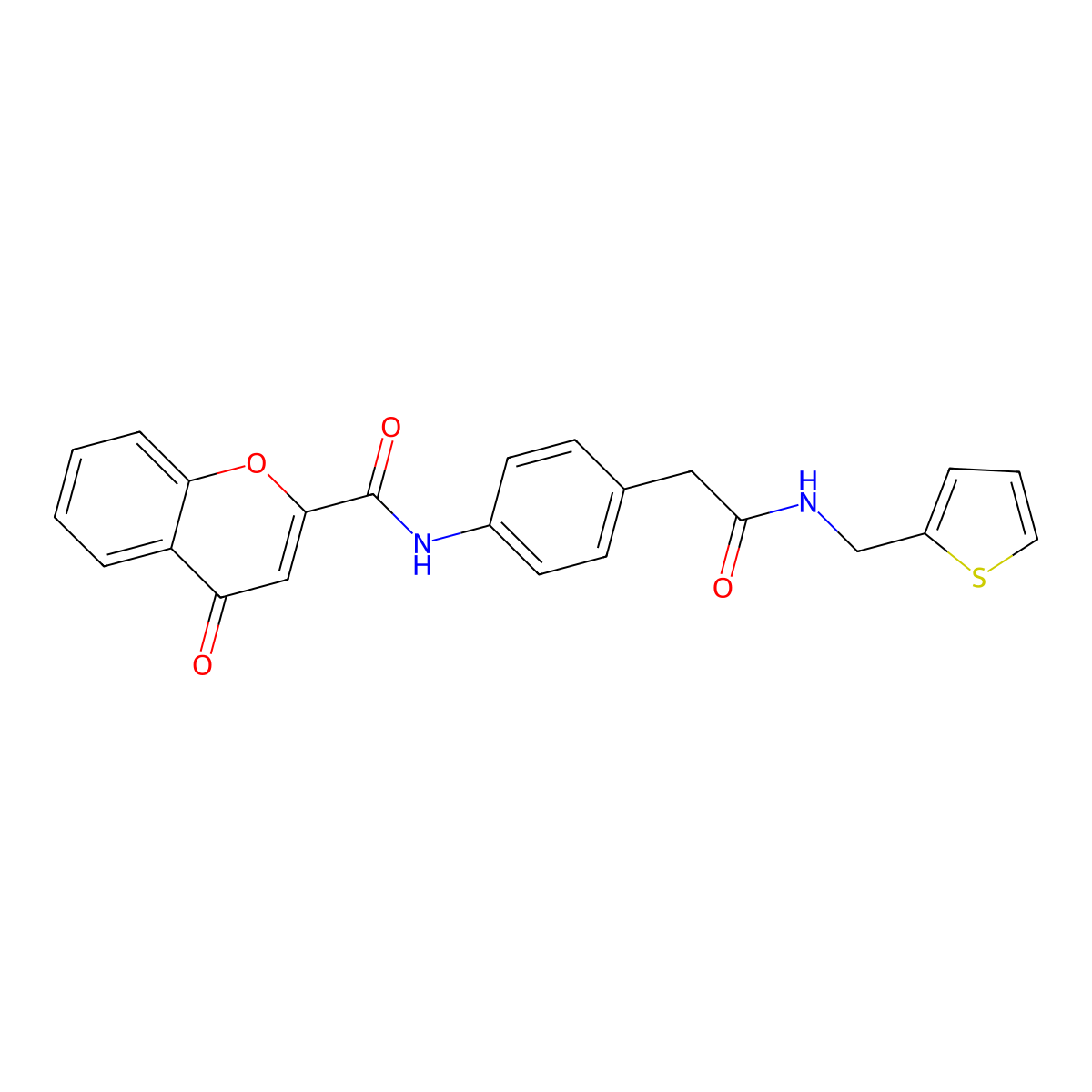 4-oxo-N-(4-(2-oxo-2-((thiophen-2-ylmethyl)amino)ethyl)phenyl)-4H-chromene-2-carboxamide molecular structure, CAS 1207022-40-9