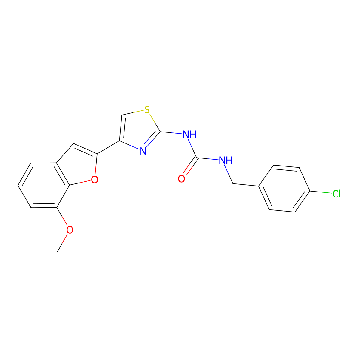 1-(4-Chlorobenzyl)-3-(4-(7-methoxybenzofuran-2-yl)thiazol-2-yl)urea molecular structure, CAS 1207022-44-3