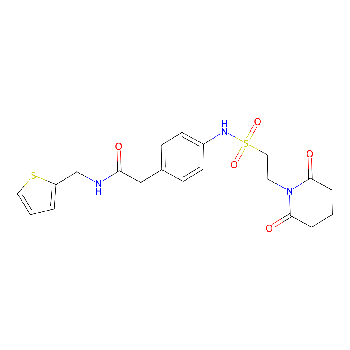 2-(4-(2-(2,6-dioxopiperidin-1-yl)ethylsulfonamido)phenyl)-N-(thiophen-2-ylmethyl)acetamide molecular structure, CAS 1207022-45-4