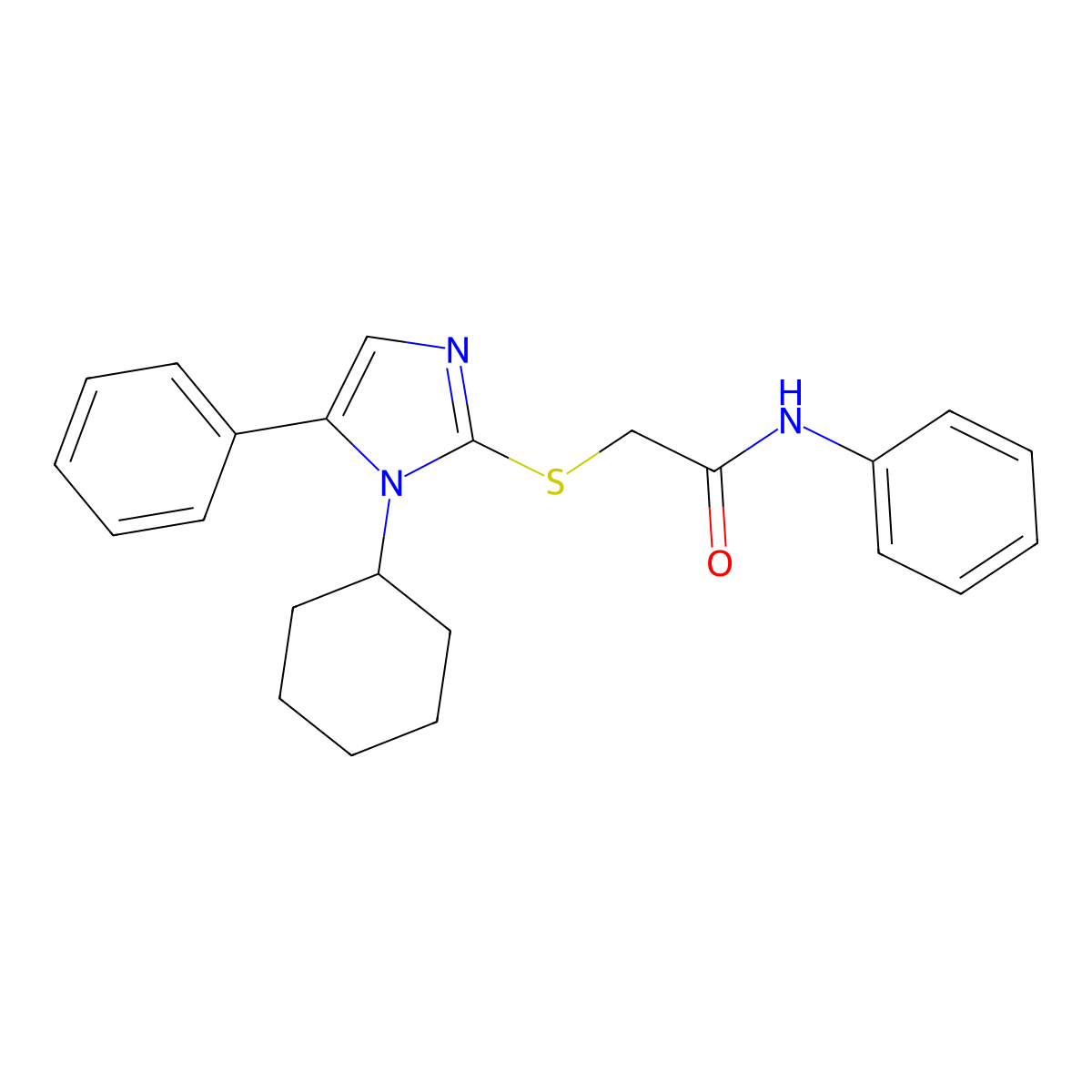 2-((1-cyclohexyl-5-phenyl-1H-imidazol-2-yl)thio)-N-phenylacetamide molecular structure, CAS 1207022-48-7