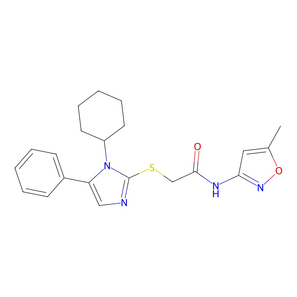 2-((1-cyclohexyl-5-phenyl-1H-imidazol-2-yl)thio)-N-(5-methylisoxazol-3-yl)acetamide molecular structure, CAS 1207022-49-8