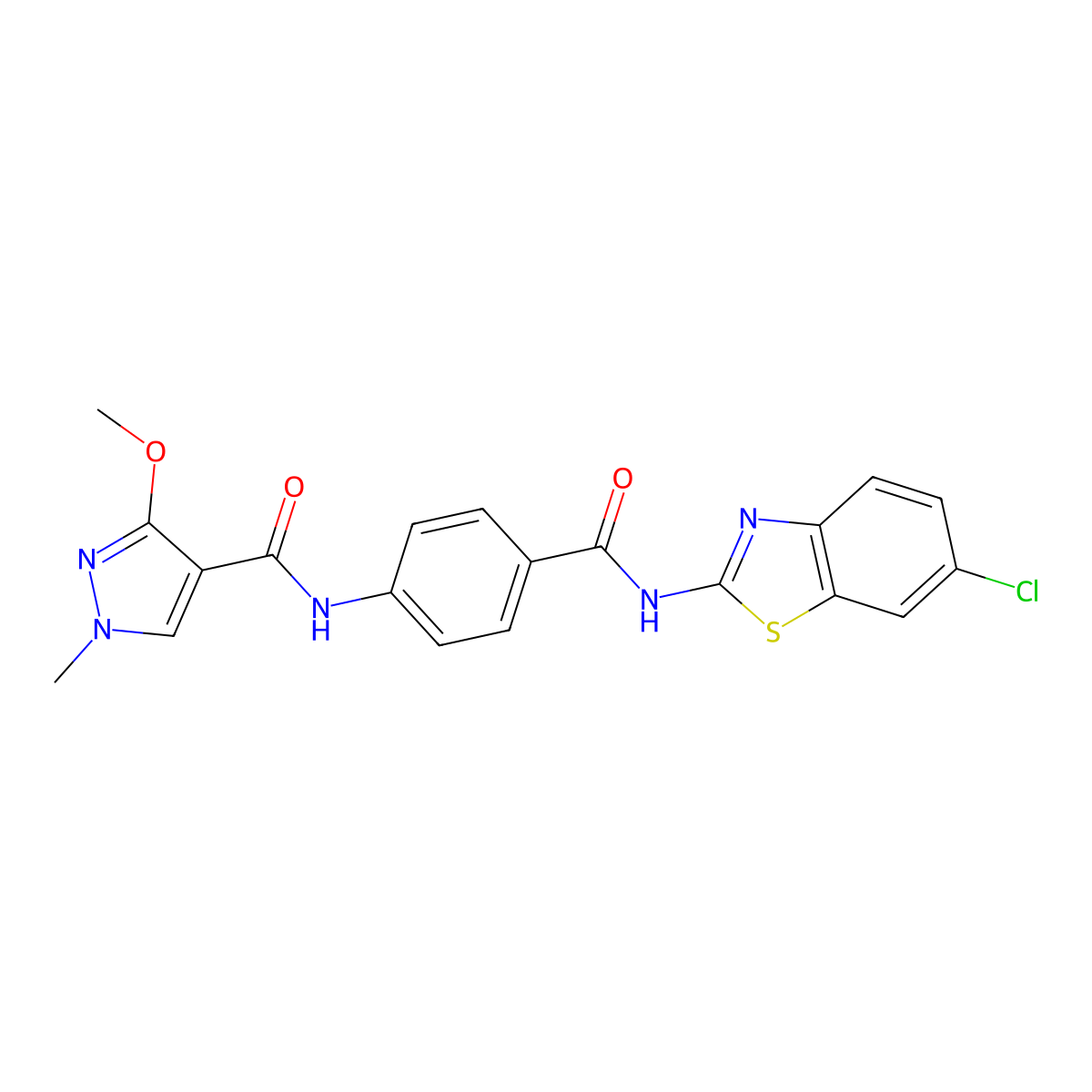 N-(4-((6-chlorobenzo[d]thiazol-2-yl)carbamoyl)phenyl)-3-methoxy-1-methyl-1H-pyrazole-4-carboxamide molecular structure, CAS 1207022-54-5