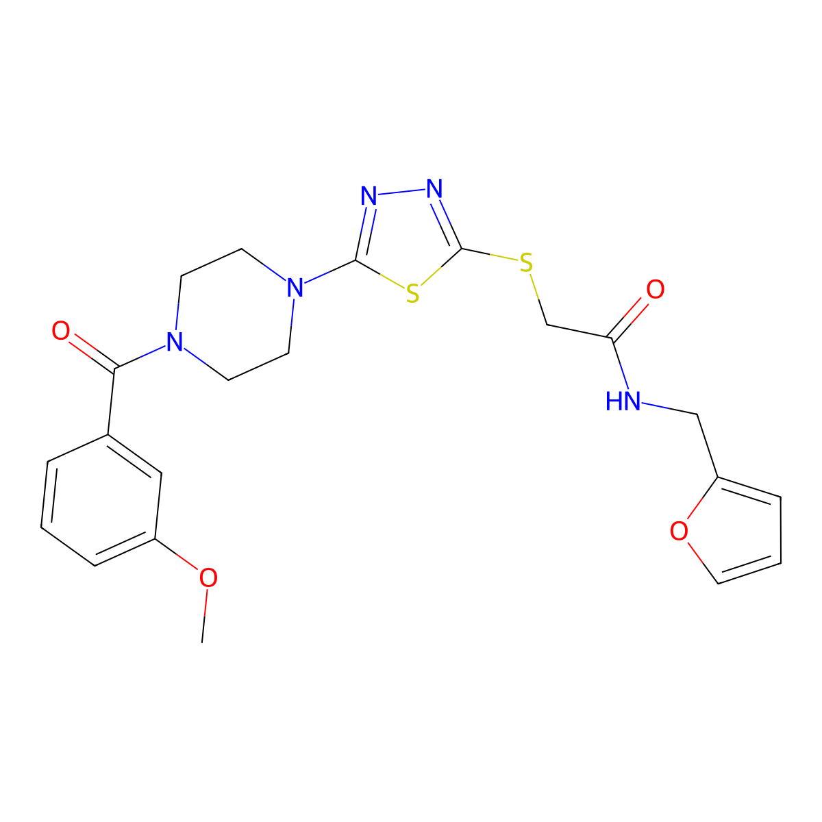 N-(furan-2-ylmethyl)-2-((5-(4-(3-methoxybenzoyl)piperazin-1-yl)-1,3,4-thiadiazol-2-yl)thio)acetamide molecular structure, CAS 1207022-56-7