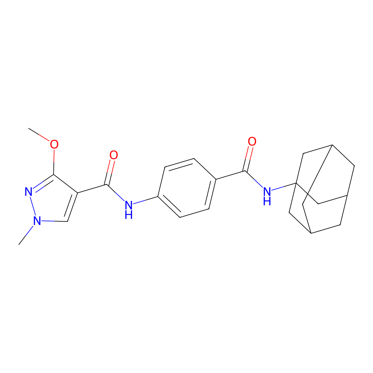 N-{4-[(adamantan-1-yl)carbamoyl]phenyl}-3-methoxy-1-methyl-1H-pyrazole-4-carboxamide molecular structure, CAS 1207022-60-3